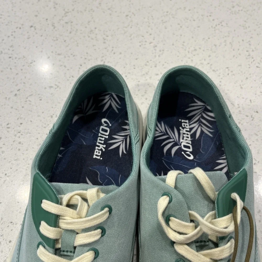 Olukai Tradewind Mens 10 Canvas Lace Up Boat Beach Sneakers Drop-In Heel Bamboo